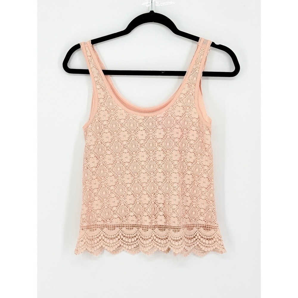 Vintage‎ Y2K American Eagle Pink Fairy Crop All Over Crochet Lace Tank Top S